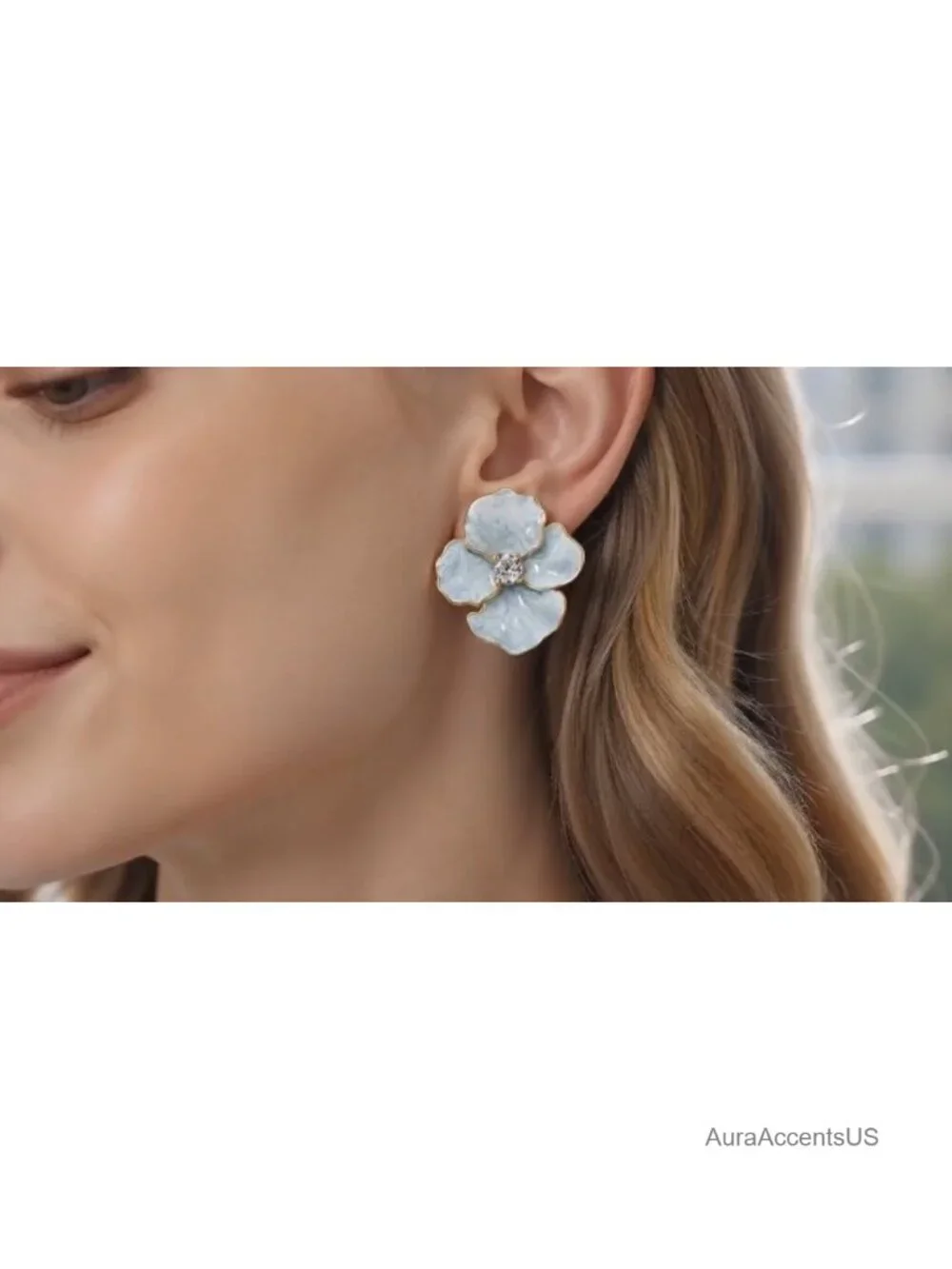 18k Gold Plated Enamel Flower Stud Earrings Cubic Zirconia